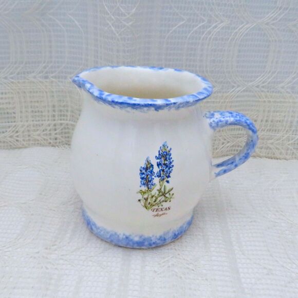 Handmade Ceramic Bluebonnet Coffee Creamer for Dining, Floral Dishes - Picture 2 of 7